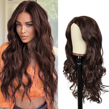 Load image into Gallery viewer, Phocas 24inch Long Brown Wigs for Women Body Wave Wig Synthetic Curly Wig Water Wave Wig