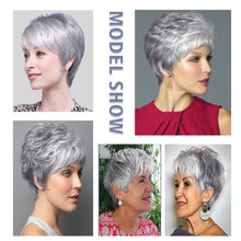 PHOCAS Gray Wigs for Women Synthetic Short Pixie Cut Wigs Wefted Wig Caps Grey Mix Brown