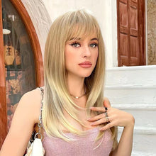 Load image into Gallery viewer, Phocas 23inch Long Blonde Wigs for Women Straight Wig with Bangs Mix Brown