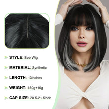 FH P14938K Two Sides Highlight  Short Bob Wig Straight Synthetic Hair with Bangs