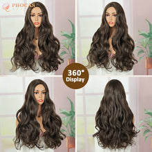 FH 26inches Long Wigs for Women Long Wavy Synthettic Fiber brown wig cap P14955