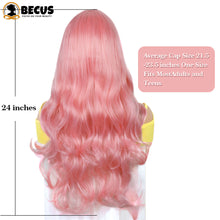 FH Pink Wig Long Curly Synthetic Wig With Straight Bangs for Women 24 Inch P14878