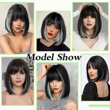 FH P14938K Two Sides Highlight  Short Bob Wig Straight Synthetic Hair with Bangs