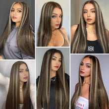 FH Heat-resistance Synthetic Fiber Brown Highlight Blonde Highlight Fashion Straight Hair Wig P14984