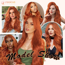 FH Ginger Orange Lace Front Wig Long Wavy Synthetic Wig 13x3 Synthetic Lace Front Wigs 30 inch P15608