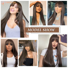 FH 21 Inches long brown wig synthetic for Women Long Wig with Bangs Natural P14956
