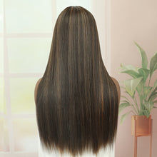 FH 23'' with Bangs Heat-resistant Synthetic Fiber Black Highlights Light Brown Wig P14981