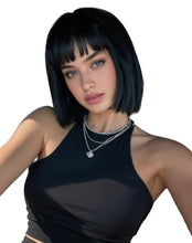 FH P12453K Black Bob Wig,Straight Synthetic Hair Wig with Bangs