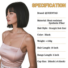 FH P12453K Black Bob Wig,Straight Synthetic Hair Wig with Bangs