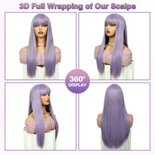FH Long Straight Wig Synthetic Hair with Bangs-6 Colors