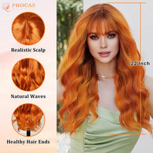 FH 22 Inch Long Orange Straight Wig with Bangs Glueless Hair Heat Resistant Fiber Wigs Black P14937