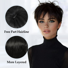 P14882 Short Hair Toppers for Women Pixie Cut Hair Pieces Natural Synthetic Hair-Black