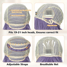 FH P15993K Natural Curly Synthetic Bob Wig with Bangs Purple Breathable Cap Wig