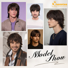 FH Mens Short Brown Wolf Cut Mullet Wig Synthetic Fluffy Layered Replacement Wig 9.6