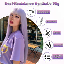 FH Long Straight Wig Synthetic Hair with Bangs-6 Colors