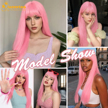 FH 22 Inch Long Wig With Band Pink Straight Synthetic Hair Wig Heat Resistant P15817