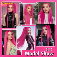 FH 24 inches Heat-resistant Synthetic Fiber Rose Red Straight Cosplay Wigs hot pink P16092