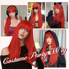 FH 22 inches 100% heat-resistance synthetic fiber red long straight wig P15816