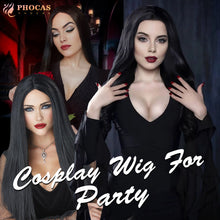 FH Synthetic Fiber 26 Inches Long Black Wig Straight Wig Long Wig with Bangs  P14943