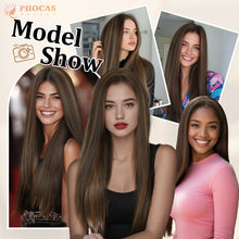FH 23 inches Heat-resistance Synthetic Fiber Brown Highlight Blonde Highlight Fashion Straight Hair Wig P14982