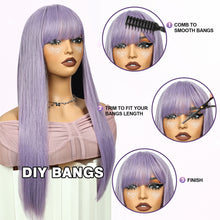 FH Long Straight Wig Synthetic Hair with Bangs-6 Colors