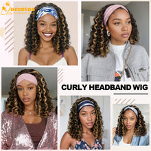 FH Curly Headband Wigs for Women 14 inch Deep Wave Black Bob P16023