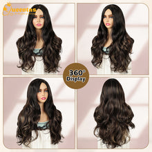 FH 24inches Long wavy wig Black Mix Brown Synthetic Fiber P14946