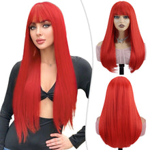 FH Long Straight Wig Synthetic Hair with Bangs-6 Colors