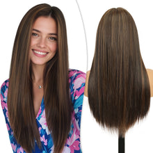 FH 23 inches Heat-resistance Synthetic Fiber Brown Highlight Blonde Highlight Fashion Straight Hair Wig P14982