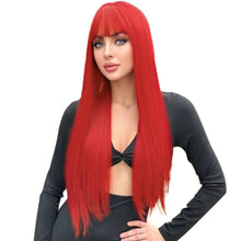 FH 22 inches 100% heat-resistance synthetic fiber red long straight wig P15816