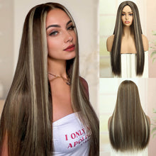 FH Heat-resistance Synthetic Fiber Brown Highlight Blonde Highlight Fashion Straight Hair Wig P14984