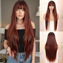 FH Natural Straight Wig Syntheytic Fiber  #99J for Women Extra-length burgundy Hair Wig P15772