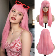 FH 22 Inch Long Wig With Band Pink Straight Synthetic Hair Wig Heat Resistant P15817