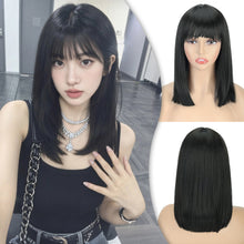 FH P15693 Black Straight Synthetic Hair Bob Wigwith Bangs
