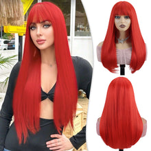 FH 22 inches 100% heat-resistance synthetic fiber red long straight wig P15816