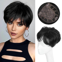 P14882 Short Hair Toppers for Women Pixie Cut Hair Pieces Natural Synthetic Hair-Black