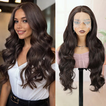 FH 26 Inch13x3 Synthetic Wig Dark Brow Long Body Wave HD Lace Frontal Wigs P15612