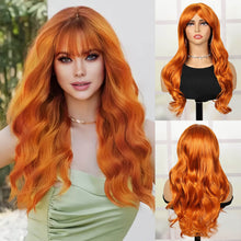 FH 22 Inch Long Orange Straight Wig with Bangs Glueless Hair Heat Resistant Fiber Wigs Black P14937