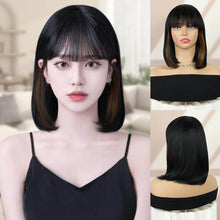 FH P14938K Two Sides Highlight  Short Bob Wig Straight Synthetic Hair with Bangs