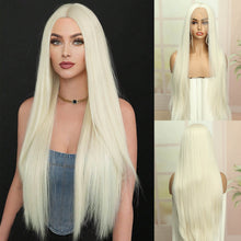 FH 13x3 Lace Front Wig Long Straight Synthetic Wigs 30 Inch (Platinum Blonde) P15609