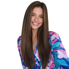 FH 23 inches Heat-resistance Synthetic Fiber Brown Highlight Blonde Highlight Fashion Straight Hair Wig P14982