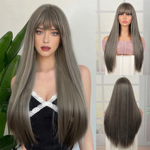 Phocas 26inch Grey Wigs for Women Straight Wig with Bangs Natural Long Wig