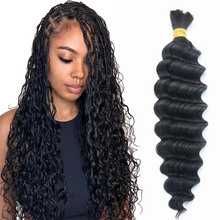 Fantasy Hair Boho Braiding Hair Bulk  1 bundle- 100g Deep Wave #1 Jet Black 100% Human Hair for Braiding,12-24inches.
