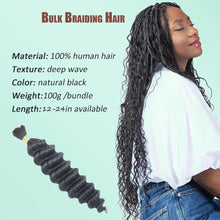 Fantasy Hair Boho Braiding Hair Bulk  1 bundle- 100g Deep Wave #1 Jet Black 100% Human Hair for Braiding,12-24inches.