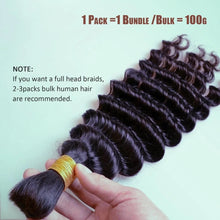 Fantasy Hair Boho Braiding Hair Bulk  1 bundle- 100g Deep Wave #1 Jet Black 100% Human Hair for Braiding,12-24inches.