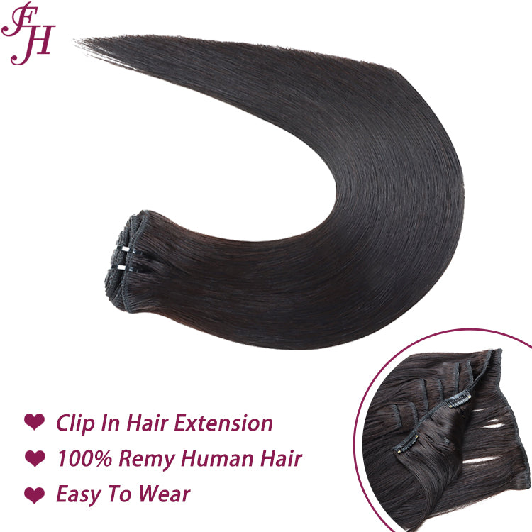 FH natural black #1B human hair clip in hair extension