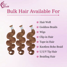 FH 1 bundle 100g/pack body wave human hair bulk shade 30 (Ash Brown) boho braids bulk hair 12-24 inches