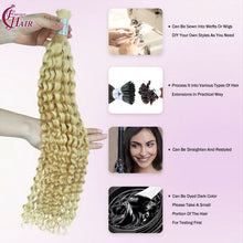 FH 1 bundle, 100 grams/pack, deep curly human hair, #613 color (Creamy Light Gold), Bohemian style braiding loose hair, 12-24 inches.