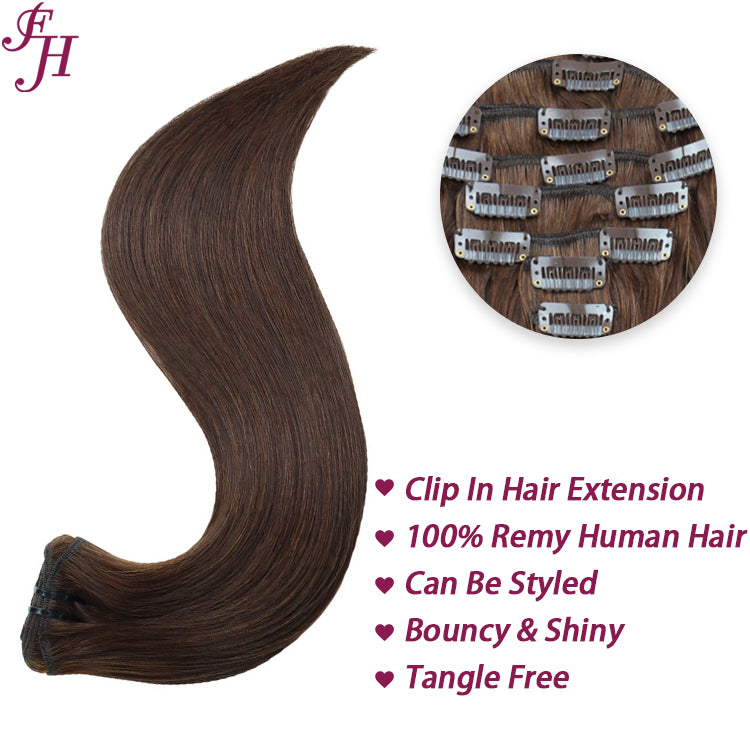 FH dark brown #2 Russian human hair clip in hair extension