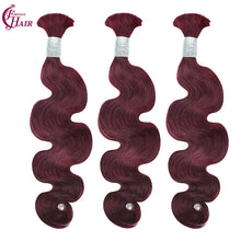 FH 1 bundle, 100 grams/pack, body wave human hair, 99j color (burgundy), Bohemian style braiding bulk hair, 12-24 inches